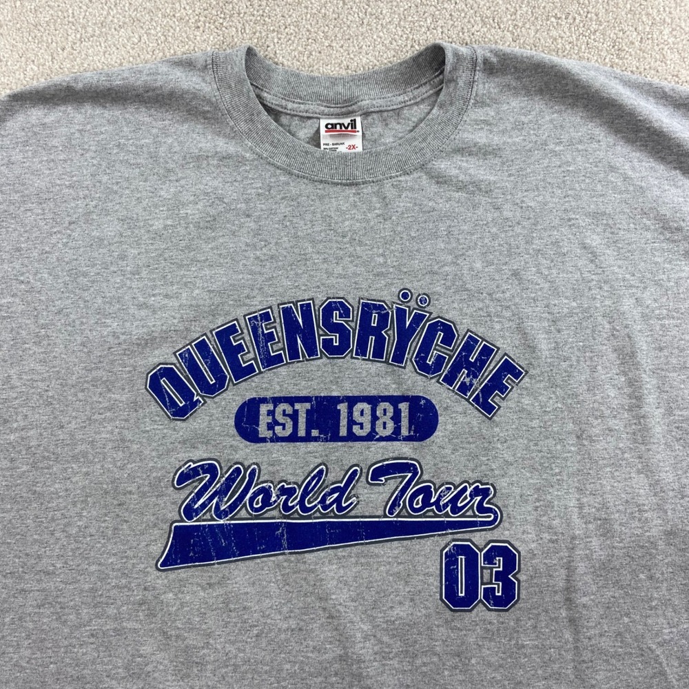 Vintage Queensryche T-Shirt Mens 2XL Gray World Tour 2003 Graphic Band Tee